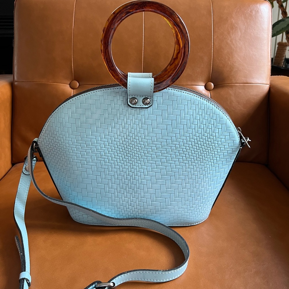 Patricia Nash Meldola Blue Leather Dome Satchel Purse Crossbody - Picture 3 of 11